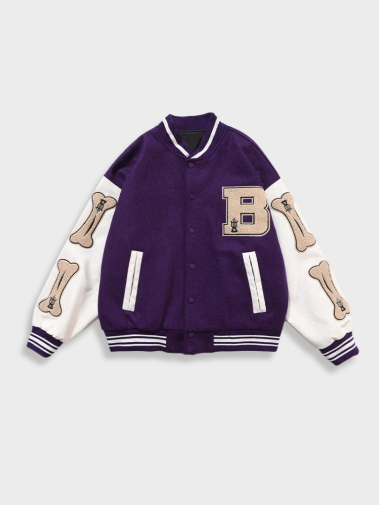 GREEN AND BLACK VARSITY JACKET WITH BONE ACCENTS - UNIVERSITY JACKET