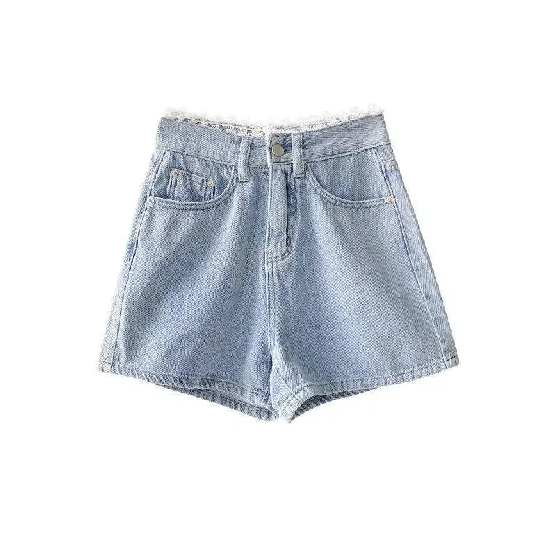 HIGH-WAISTED DENIM SHORTS IN LIGHT BLUE