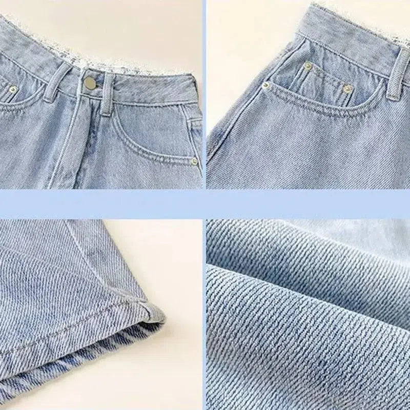 HIGH-WAISTED DENIM SHORTS IN LIGHT BLUE