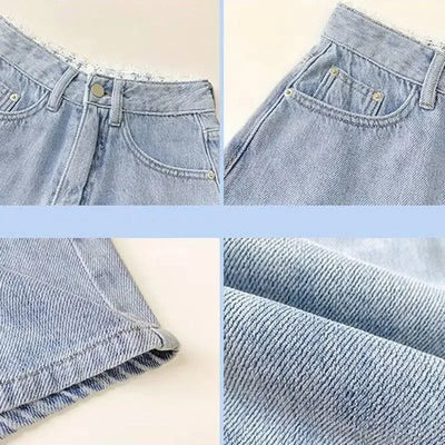 HIGH-WAISTED DENIM SHORTS IN LIGHT BLUE