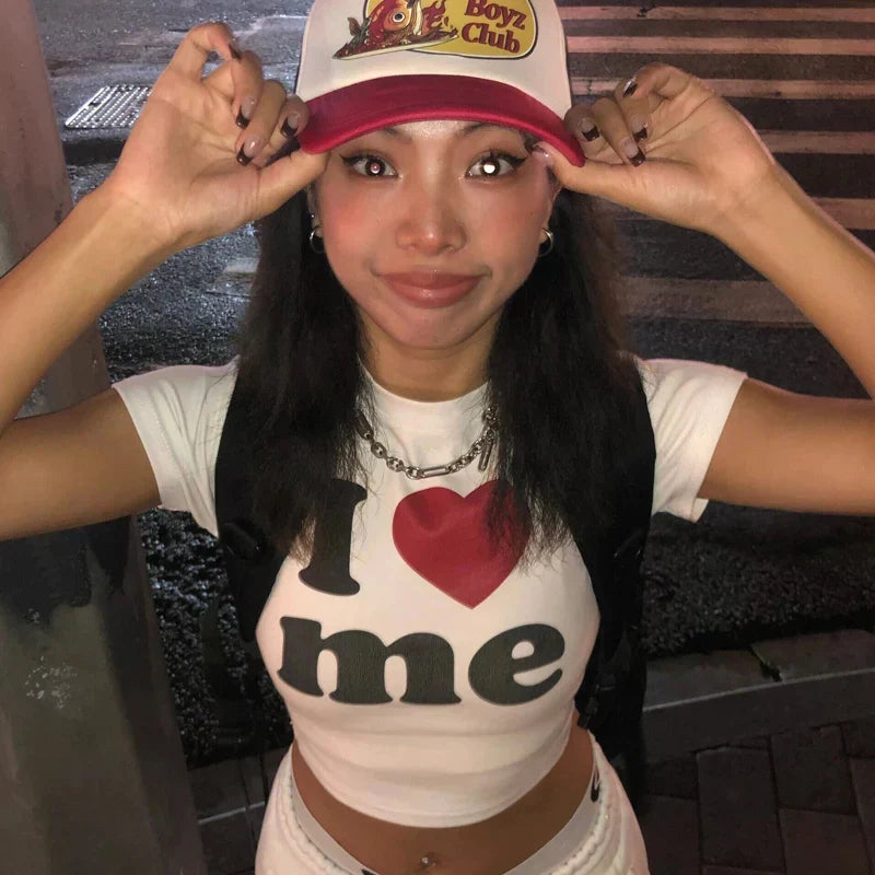 I HEART ME CROPPED COTTON TEE Y2K INSPIRED DESIGN