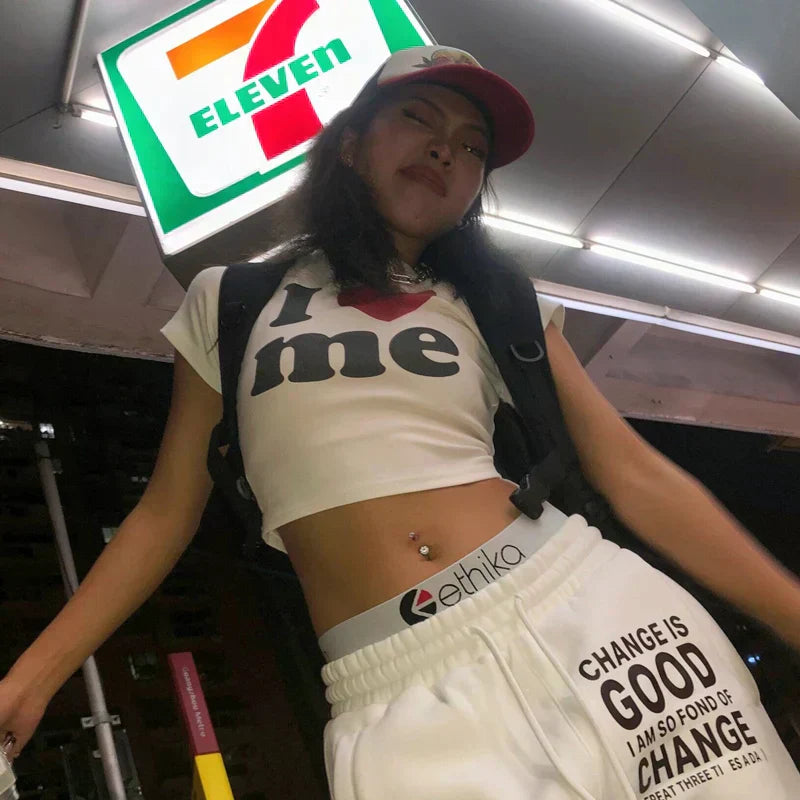 I HEART ME CROPPED COTTON TEE Y2K INSPIRED DESIGN