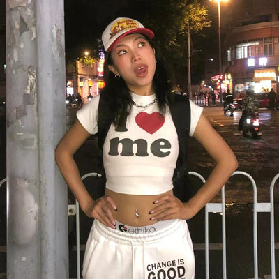 I HEART ME CROPPED COTTON TEE Y2K INSPIRED DESIGN