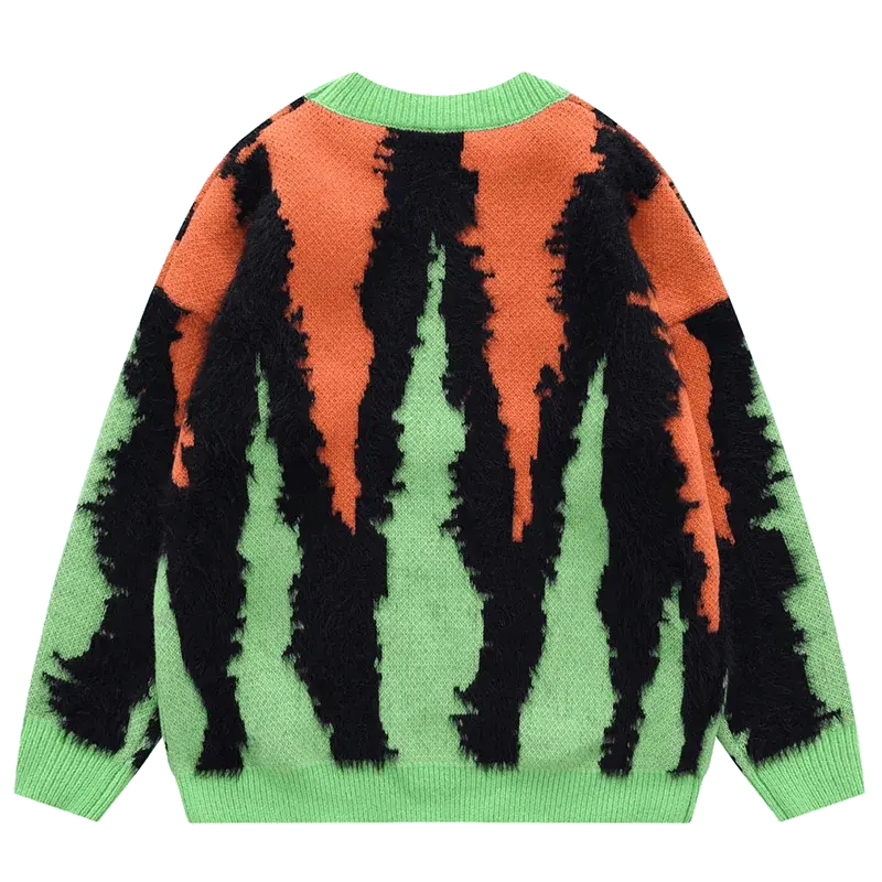KNITTED SWEATER IN GREEN AND ORANGE - GREEN ORANGE KNITTED DESIGN