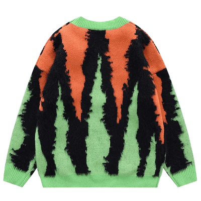 KNITTED SWEATER IN GREEN AND ORANGE - GREEN ORANGE KNITTED DESIGN