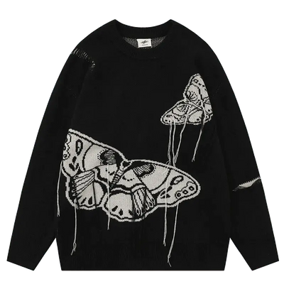 KNITTED VINTAGE BUTTERFLY PULLOVER WITH BUTTERFLY DESIGNS