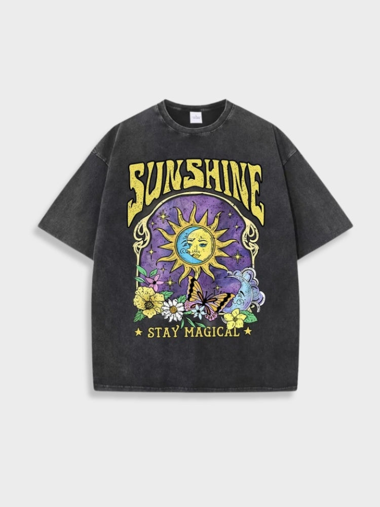 LAVENDER TEE SHIRT WITH SUNSHINE GRAPHIC - Y2K STYLE SHIRT SUNSHINE