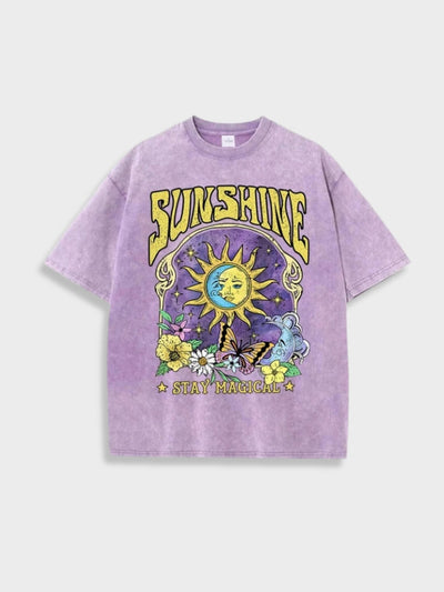 LAVENDER TEE SHIRT WITH SUNSHINE GRAPHIC - Y2K STYLE SHIRT SUNSHINE