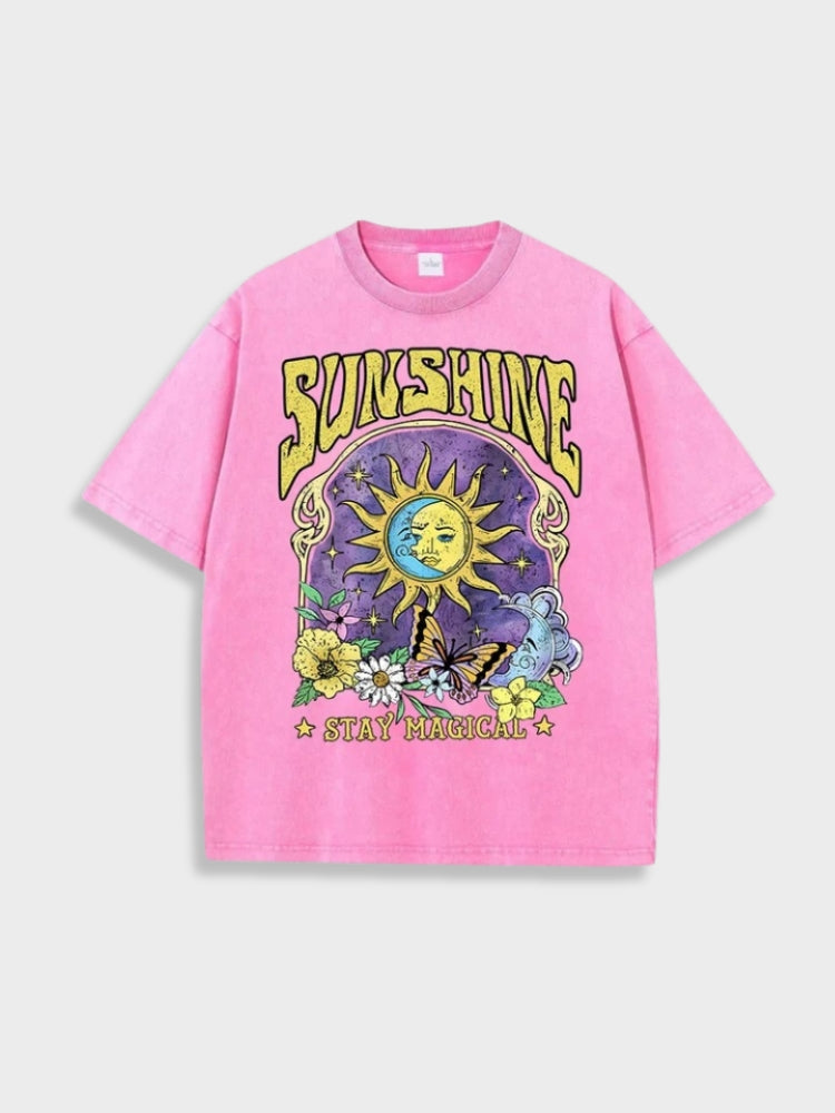 LAVENDER TEE SHIRT WITH SUNSHINE GRAPHIC - Y2K STYLE SHIRT SUNSHINE
