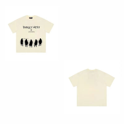 LIGHT BEIGE T-SHIRT WITH BLACK GRAPHICS FOR STREETWEAR ENTHUSIASTS