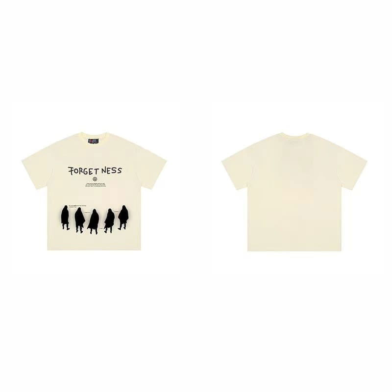 LIGHT BEIGE T-SHIRT WITH BLACK GRAPHICS FOR STREETWEAR ENTHUSIASTS