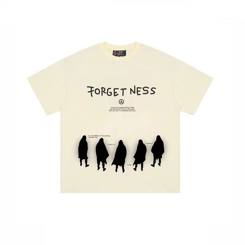 LIGHT BEIGE T-SHIRT WITH BLACK GRAPHICS FOR STREETWEAR ENTHUSIASTS