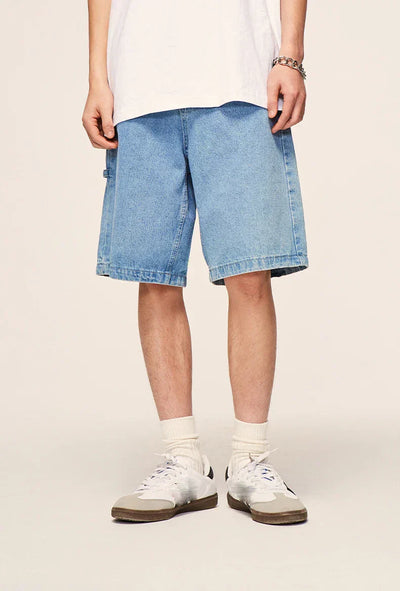 LIGHT BLUE DENIM SHORTS VINTAGE WASHED HIP HOP STYLE