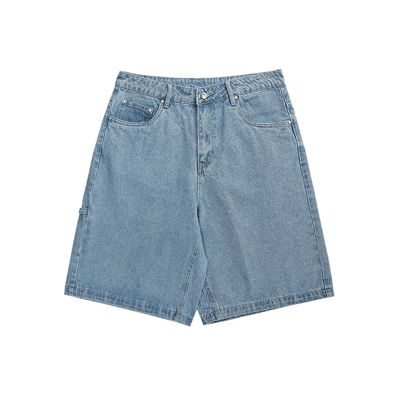 LIGHT BLUE DENIM SHORTS VINTAGE WASHED HIP HOP STYLE