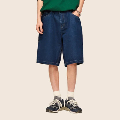 LIGHT BLUE DENIM SHORTS VINTAGE WASHED HIP HOP STYLE