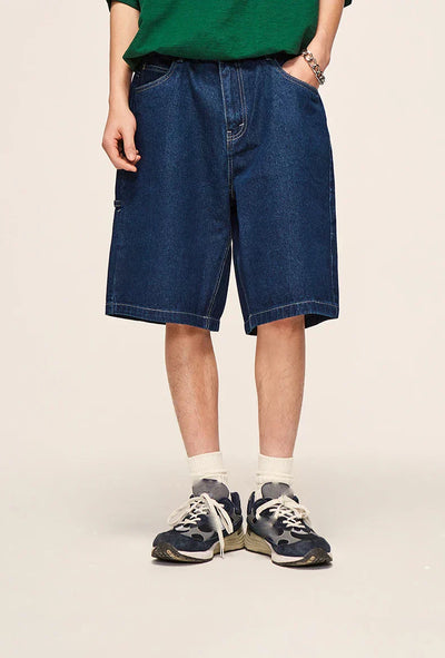 LIGHT BLUE DENIM SHORTS VINTAGE WASHED HIP HOP STYLE