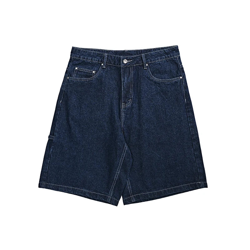 LIGHT BLUE DENIM SHORTS VINTAGE WASHED HIP HOP STYLE