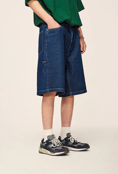 LIGHT BLUE DENIM SHORTS VINTAGE WASHED HIP HOP STYLE