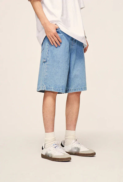 LIGHT BLUE DENIM SHORTS VINTAGE WASHED HIP HOP STYLE
