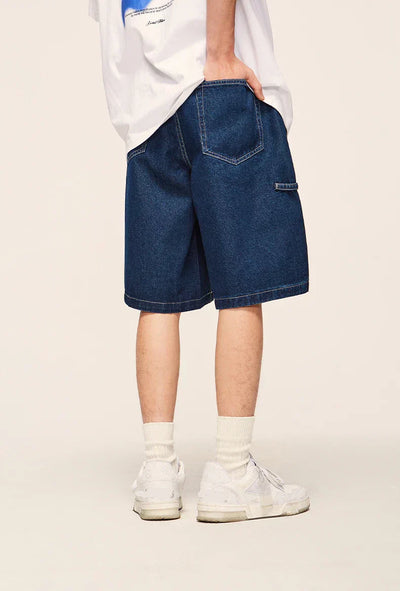 LIGHT BLUE DENIM SHORTS VINTAGE WASHED HIP HOP STYLE