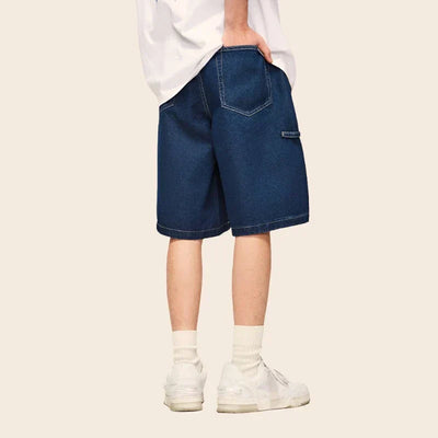 LIGHT BLUE DENIM SHORTS VINTAGE WASHED HIP HOP STYLE