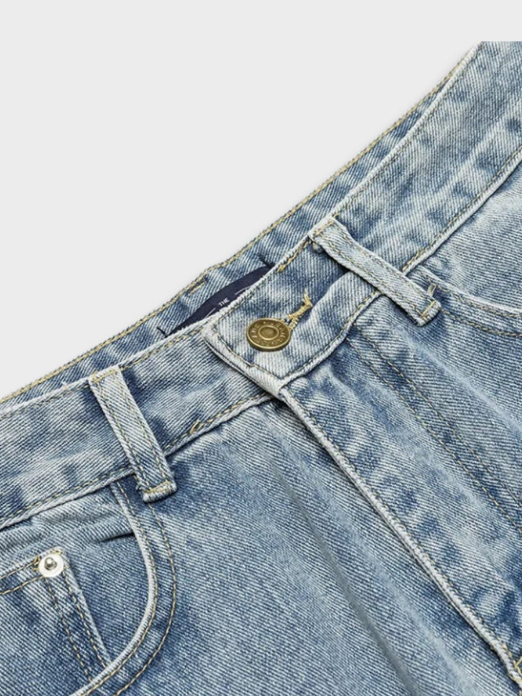LIGHT BLUE JEANS WITH BLACK CROSS DESIGNS - COMFORTABLE COTTON FIT