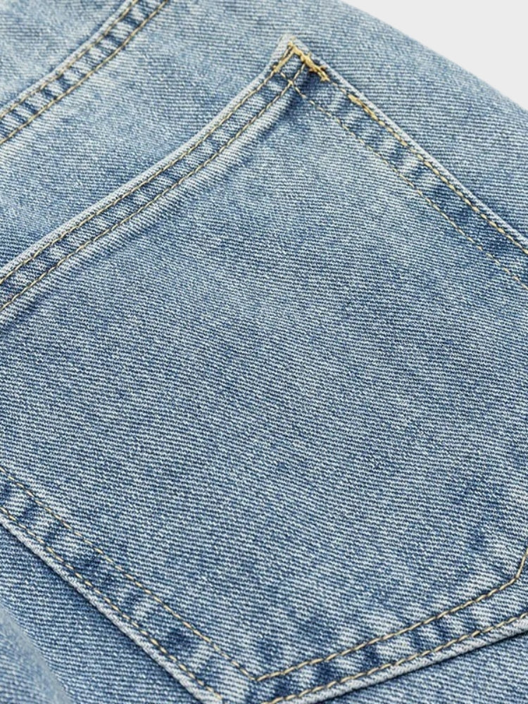 LIGHT BLUE JEANS WITH BLACK CROSS DESIGNS - COMFORTABLE COTTON FIT