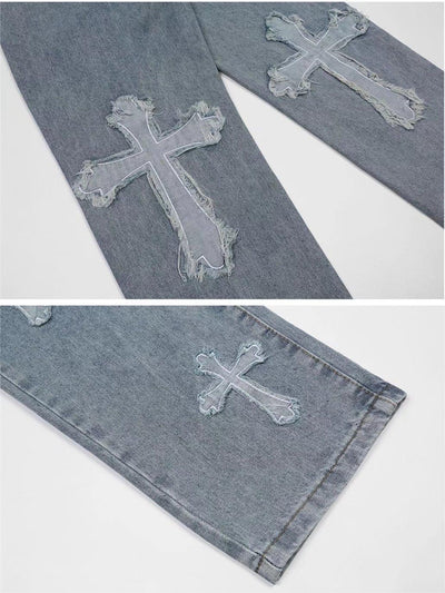 LIGHT BLUE LOOSE FIT CROSS PATCH JEANS