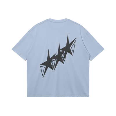 LIGHT BLUE TEE SHIRT WITH STAR DESIGN - STYLISH WANTED PRINT