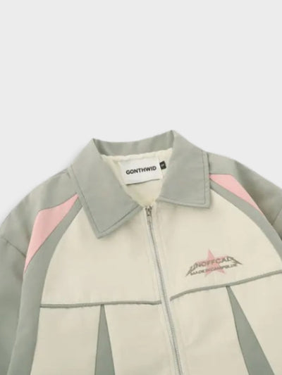 LIGHT GREEN AND CREAM JACKET WITH PINK ACCENTS Y2K STYLE