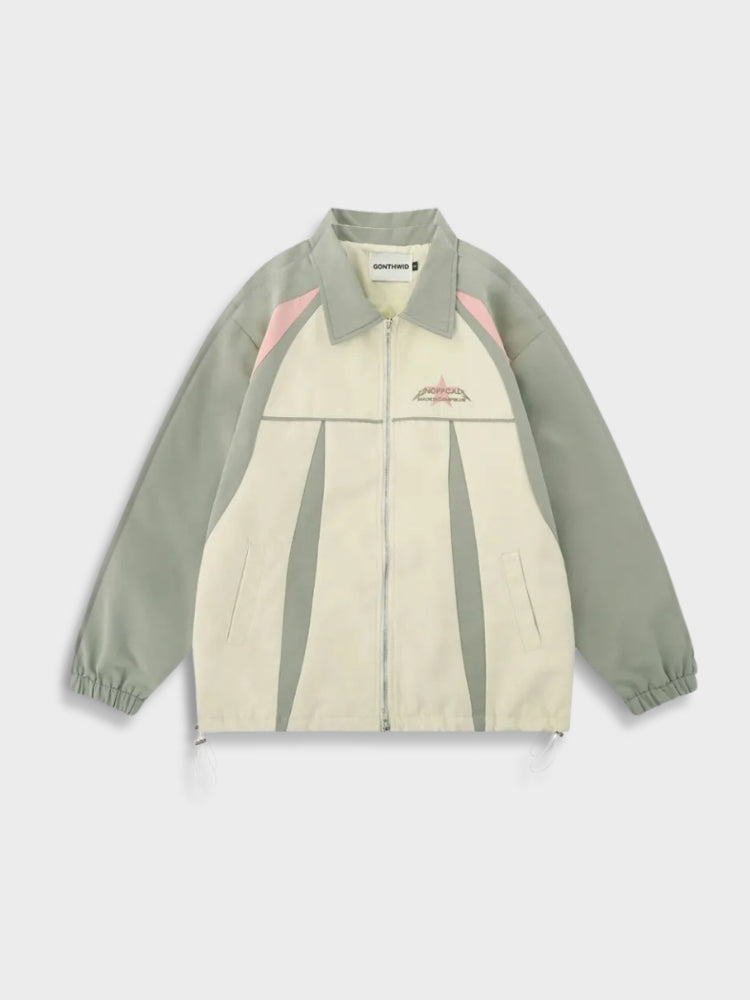 LIGHT GREEN AND CREAM JACKET WITH PINK ACCENTS Y2K STYLE