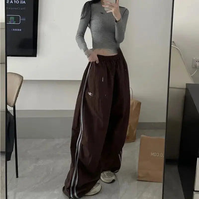 LONG-SLEEVE SHIRT AND BROWN TRACK PANTS SET - VINTAGE STRIPED CARGO