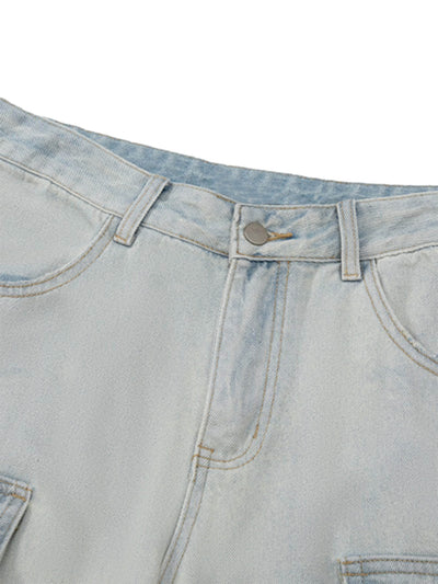 LIGHT BLUE CARGO JEANS WITH MID WAIST AND STRAIGHT LEG DESIGN