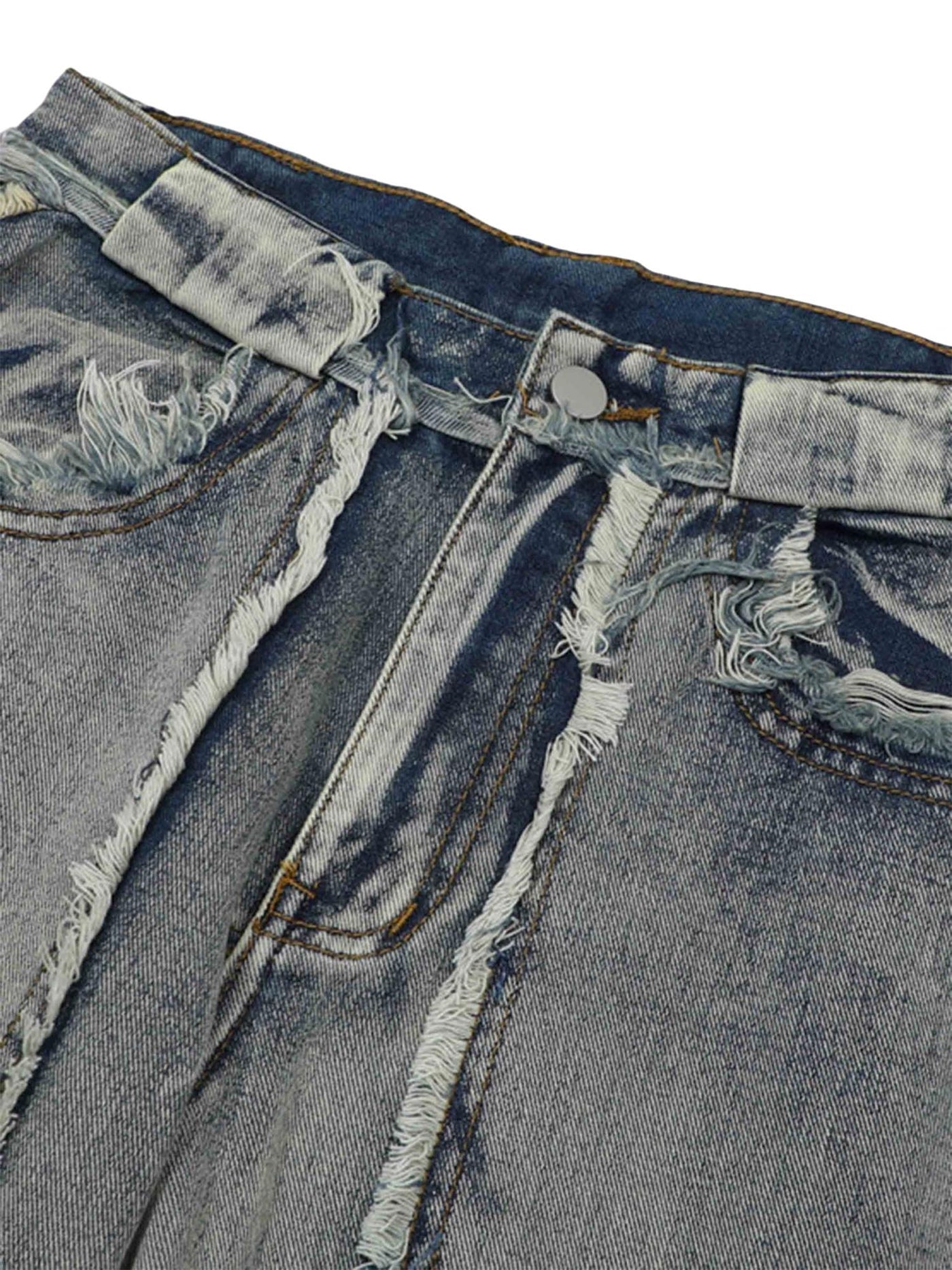 DISTRESSED GRAY DENIM CARGO PANTS MID WAIST STRAIGHT LEG COTTON BLEND