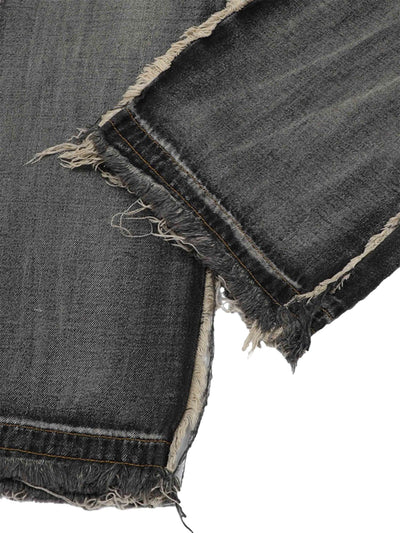 DISTRESSED GRAY DENIM CARGO PANTS MID WAIST STRAIGHT LEG COTTON BLEND