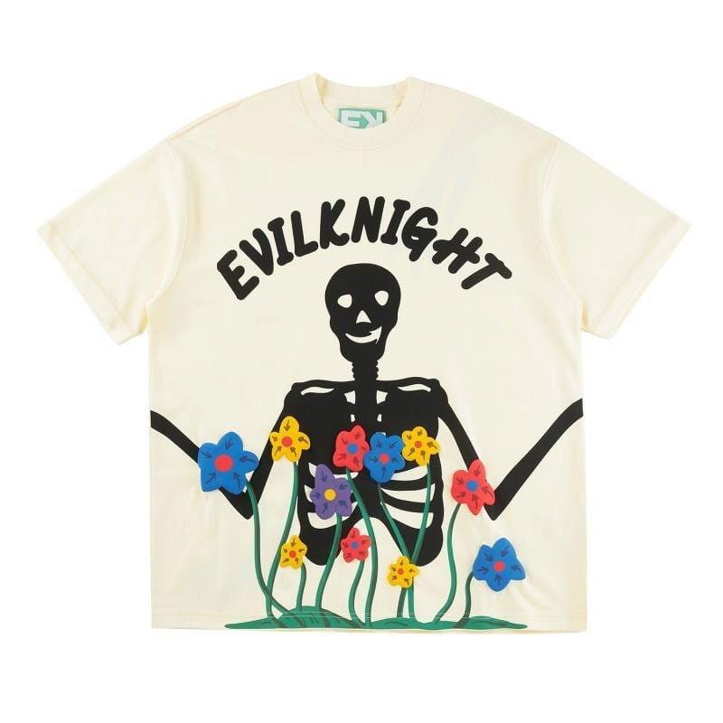 OFF-WHITE SKELETON AND FLOWERS T-SHIRT - DARK FANTASY THEME
