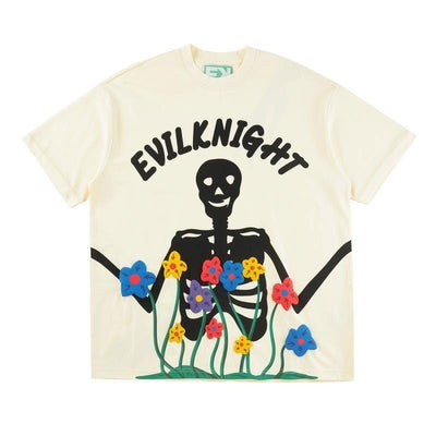 OFF-WHITE SKELETON AND FLOWERS T-SHIRT - DARK FANTASY THEME