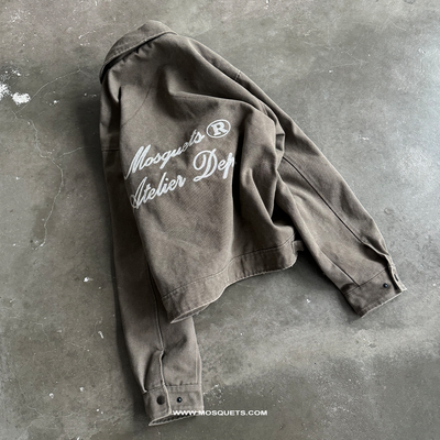 OLIVE GREEN ZIP-UP JACKET OVERSIZED DISTRESSED STREETWEAR