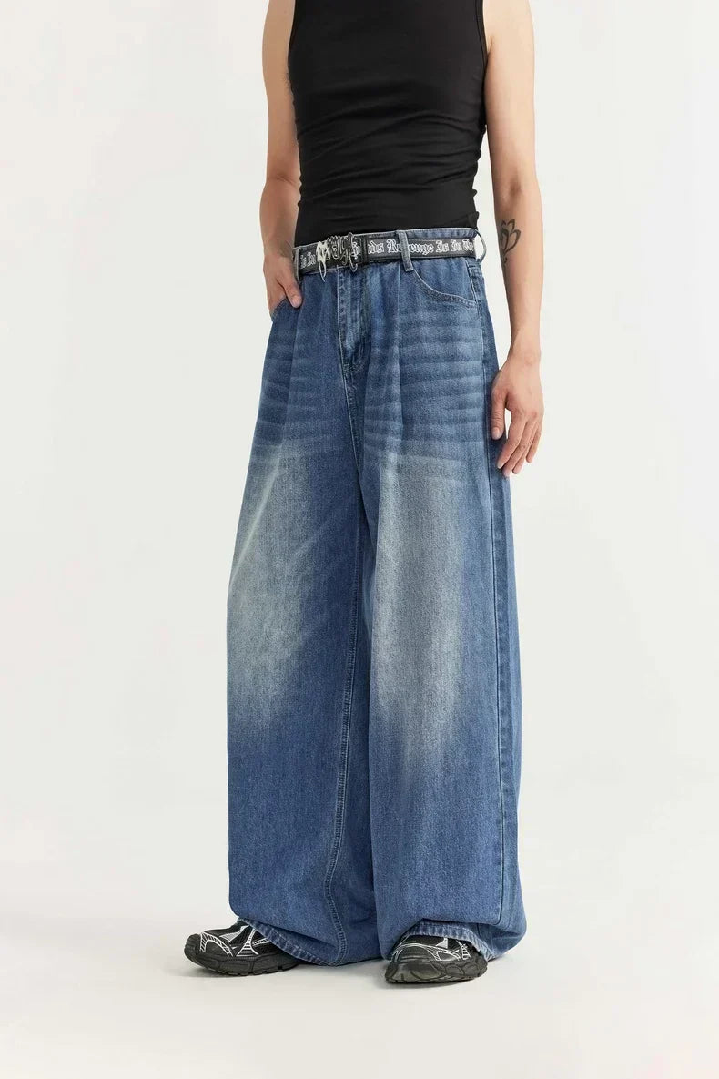 OVERSIZED BLACK DENIM PANTS UNISEX COTTON BLEND JEANS