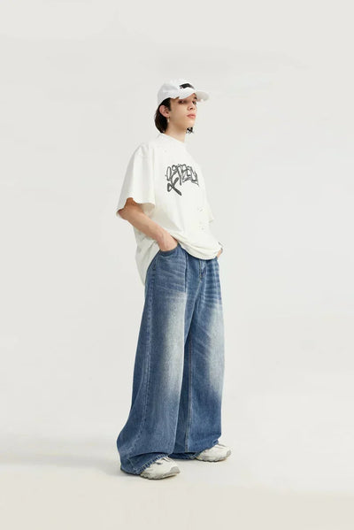 OVERSIZED BLACK DENIM PANTS UNISEX COTTON BLEND JEANS