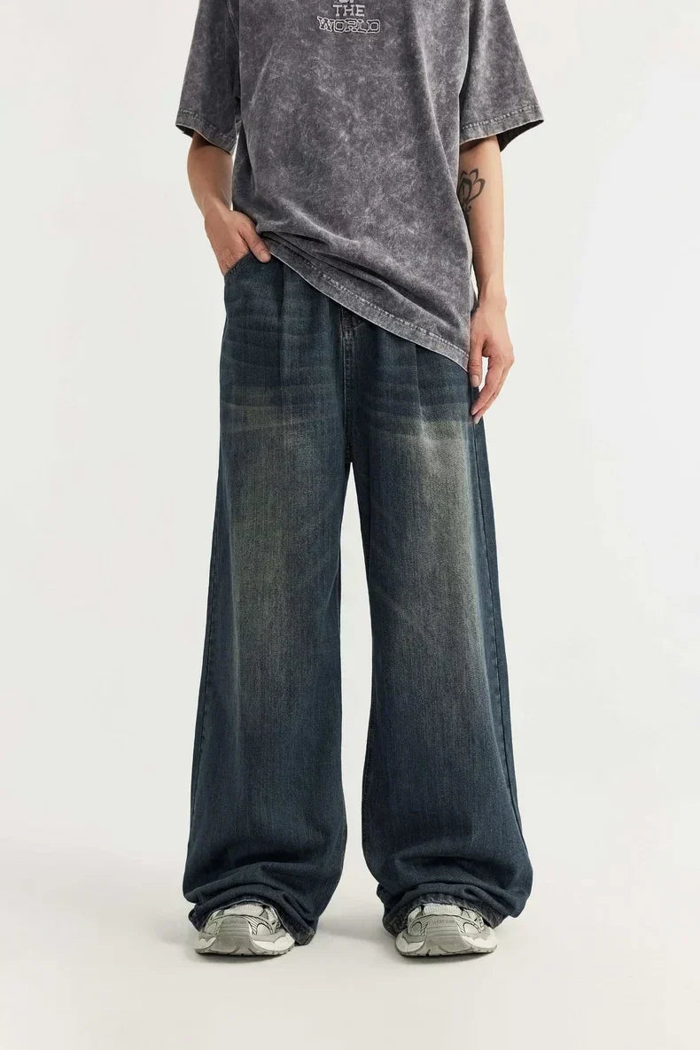OVERSIZED BLACK DENIM PANTS UNISEX COTTON BLEND JEANS