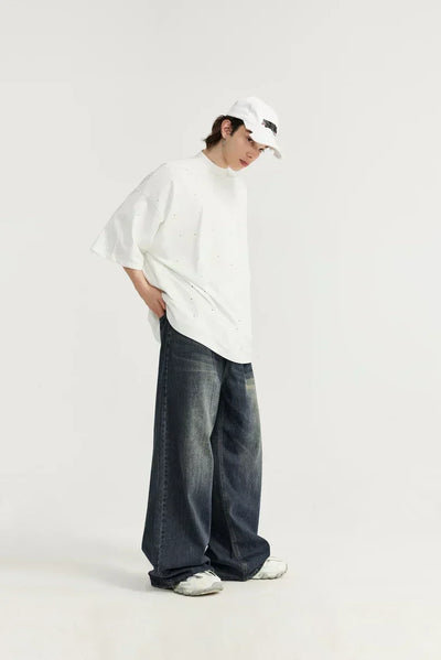 OVERSIZED BLACK DENIM PANTS UNISEX COTTON BLEND JEANS