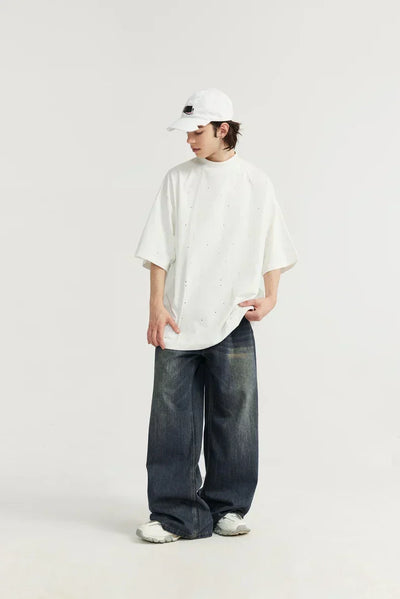 OVERSIZED BLACK DENIM PANTS UNISEX COTTON BLEND JEANS