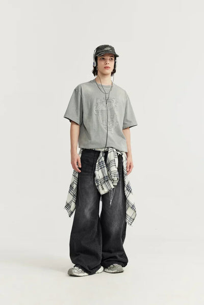 OVERSIZED BLACK DENIM PANTS UNISEX COTTON BLEND JEANS