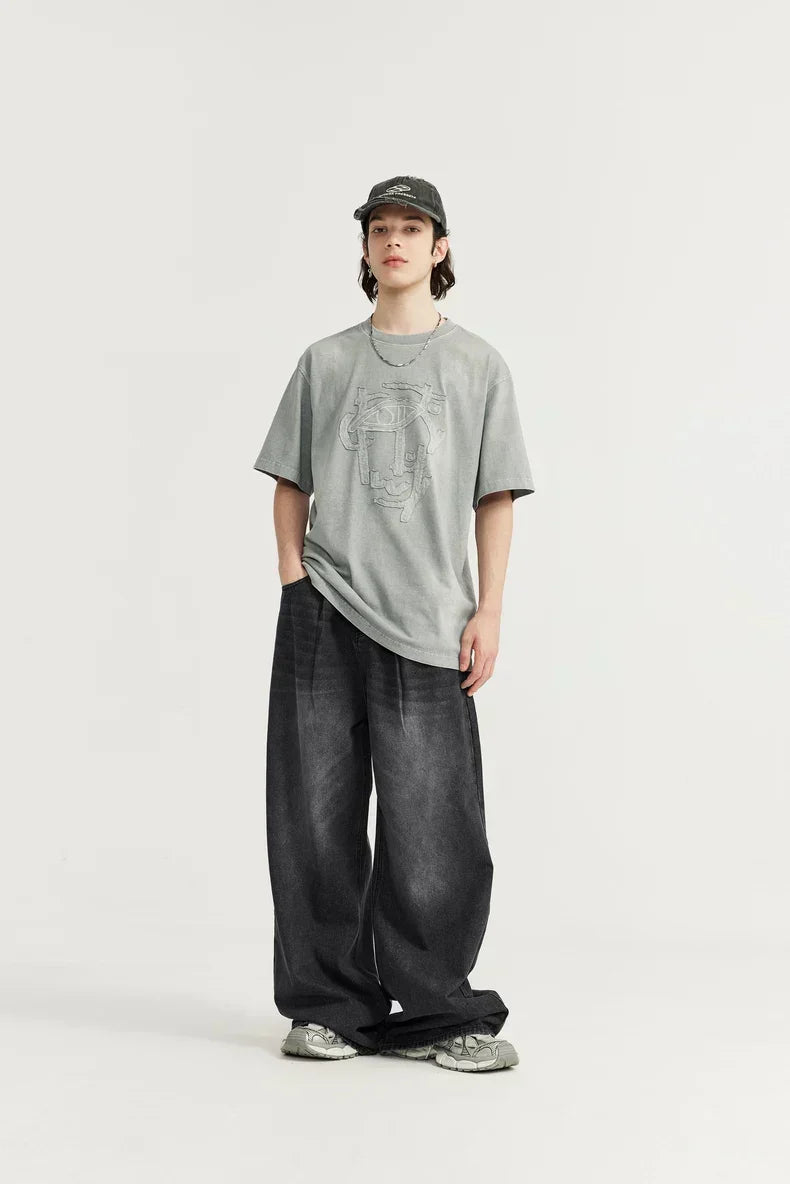OVERSIZED BLACK DENIM PANTS UNISEX COTTON BLEND JEANS
