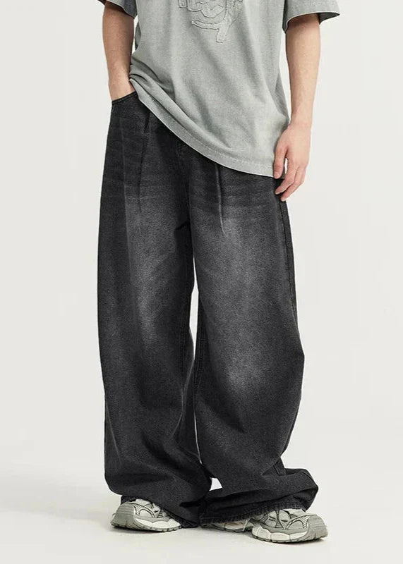 OVERSIZED BLACK DENIM PANTS UNISEX COTTON BLEND JEANS