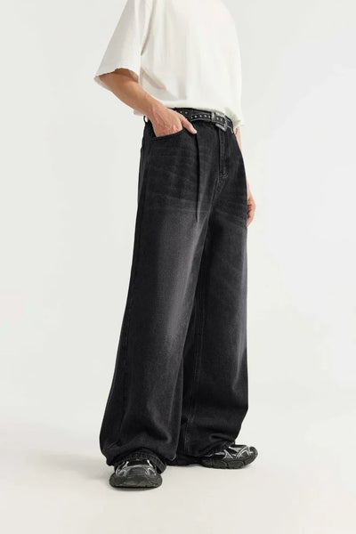 OVERSIZED BLACK DENIM PANTS UNISEX COTTON BLEND JEANS