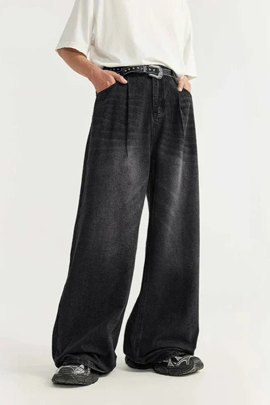 OVERSIZED BLACK DENIM PANTS UNISEX COTTON BLEND JEANS