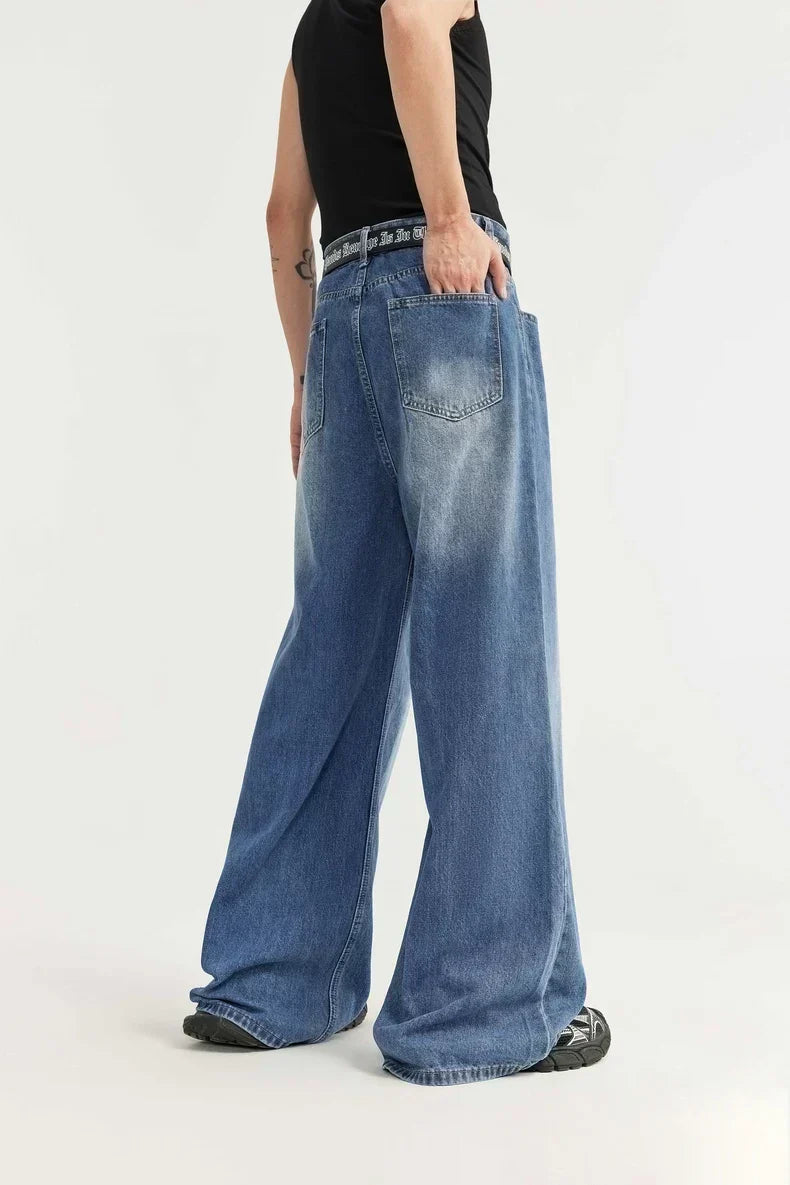 OVERSIZED BLACK DENIM PANTS UNISEX COTTON BLEND JEANS