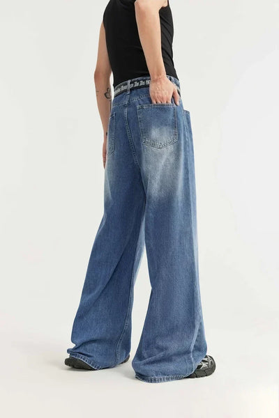 OVERSIZED BLACK DENIM PANTS UNISEX COTTON BLEND JEANS